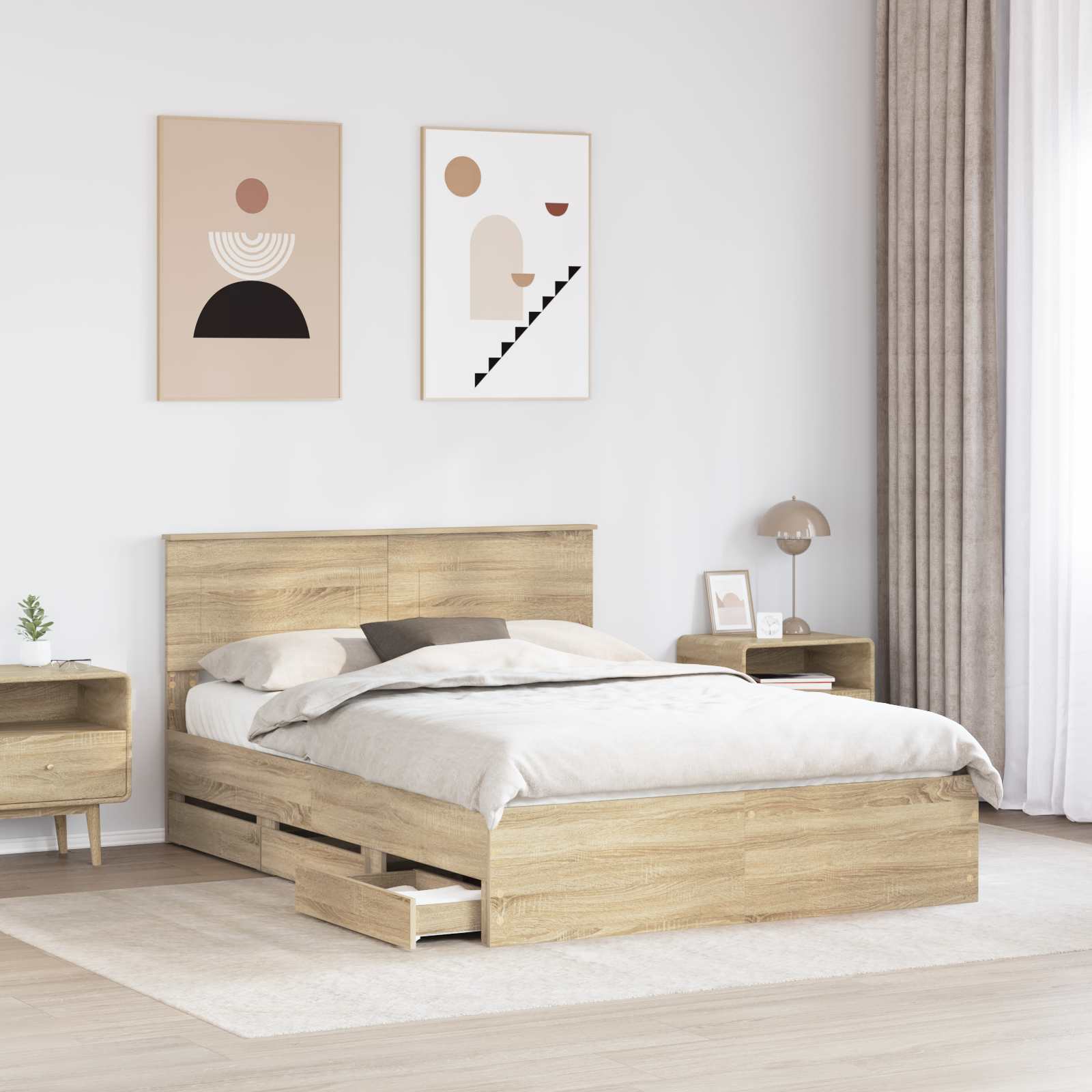 Bedframe met lade Sonoma Eiken 160 x 200 cm Ingenieurshout is nu te koop bij PeponiXL, paradijselijk wonen!