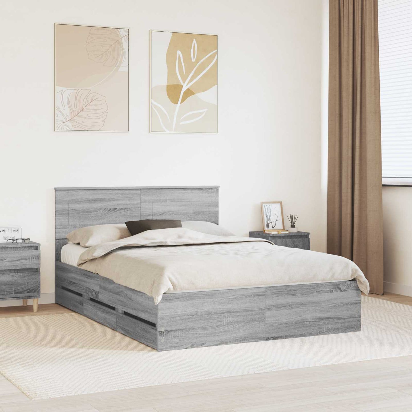Bedframe met lade Grijs Sonoma 160 x 200 cm Ingenieurshout is nu te koop bij PeponiXL, paradijselijk wonen!