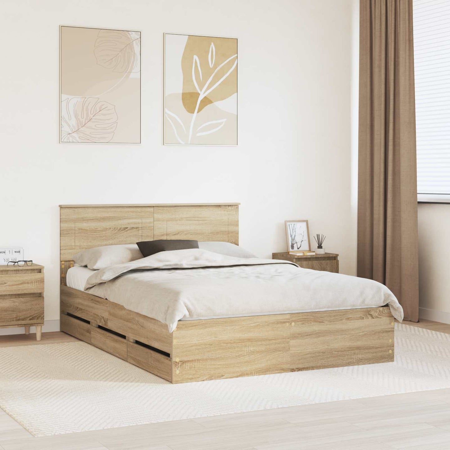 Bedframe met lade Sonoma Eiken 150 x 200 cm Ingenieurshout is nu te koop bij PeponiXL, paradijselijk wonen!