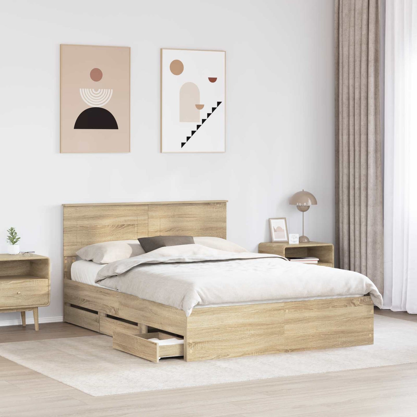 Bedframe met lade Sonoma Eiken 150 x 200 cm Ingenieurshout is nu te koop bij PeponiXL, paradijselijk wonen!