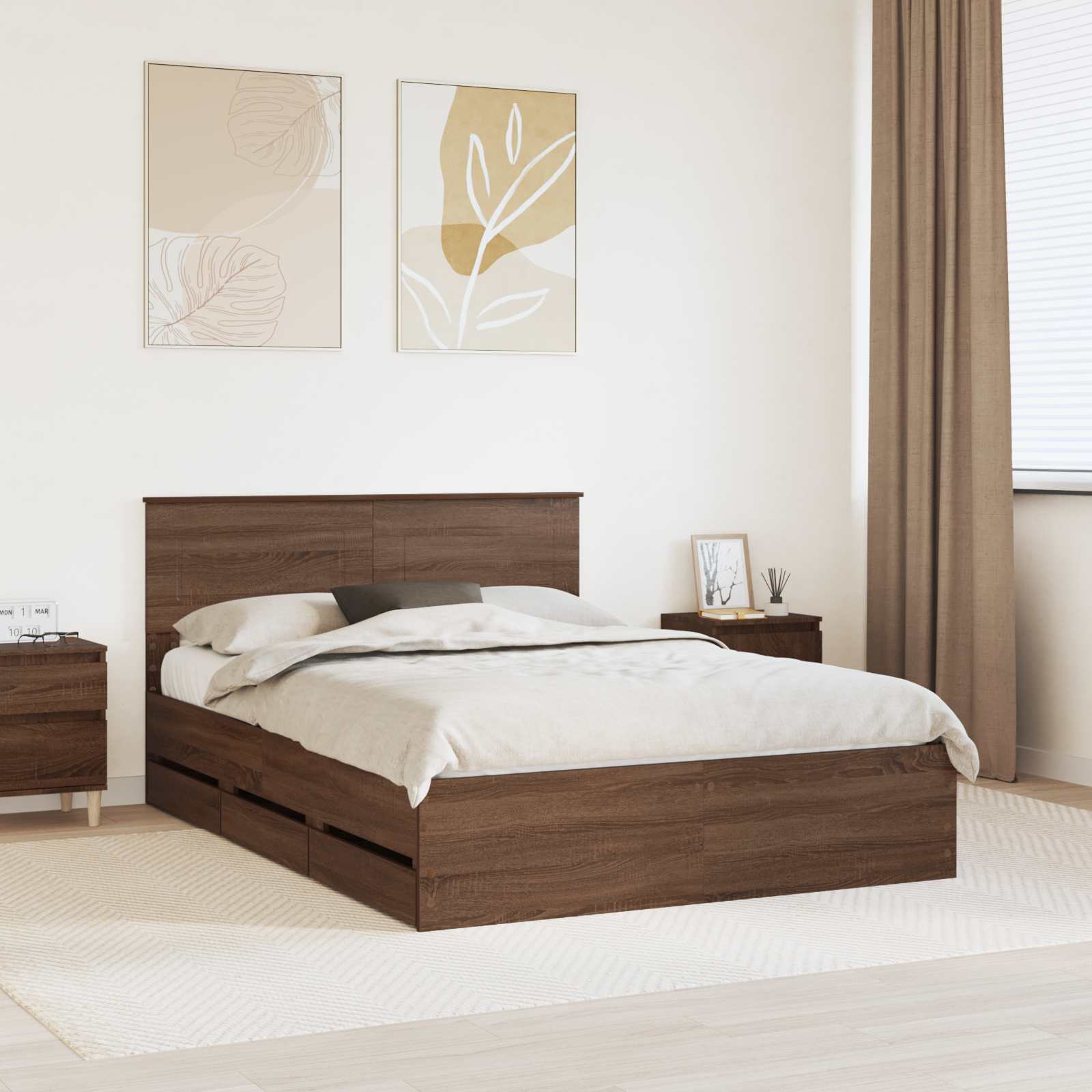 Bedframe met lade Bruin Eiken 150 x 200 cm Ingenieurshout is nu te koop bij PeponiXL, paradijselijk wonen!