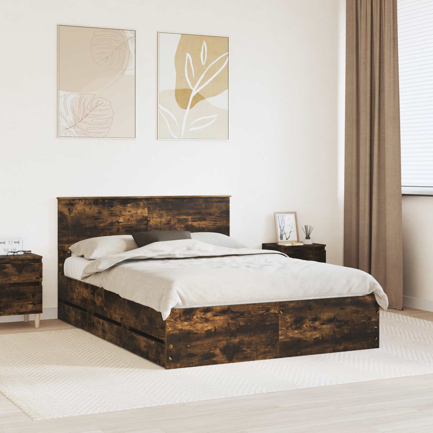 Bedframe met lade Gerookt eiken 140 x 190 cm Ingenieurshout is nu te koop bij PeponiXL, paradijselijk wonen!