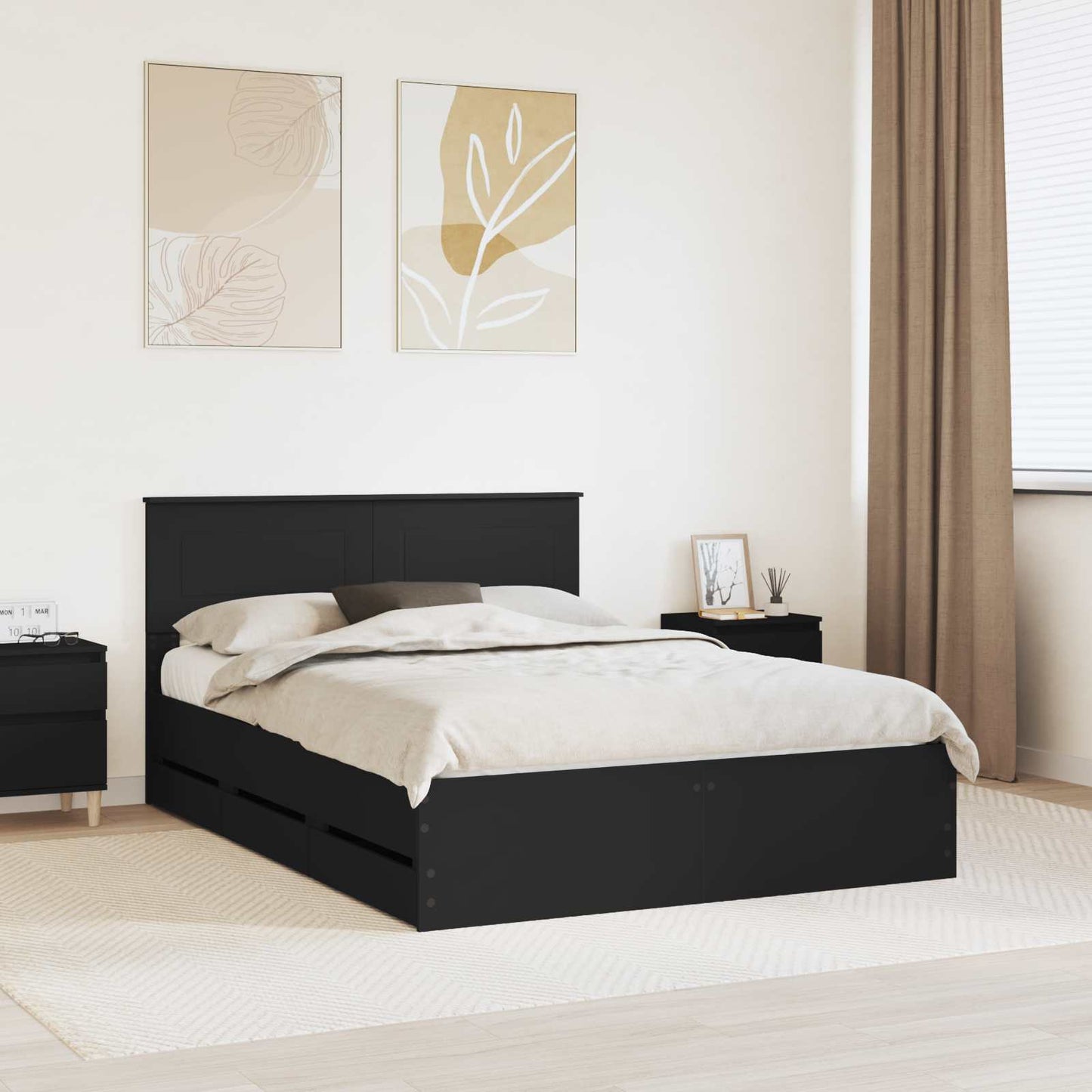 Bedframe met lade met opslag Zwart 140 x 200 cm Ingenieurshout is nu te koop bij PeponiXL, paradijselijk wonen!