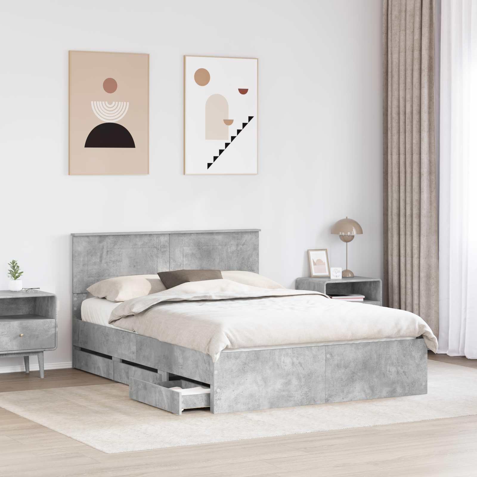Bedframe met lade Beton Grijs 140 x 200 cm Ingenieurshout is nu te koop bij PeponiXL, paradijselijk wonen!