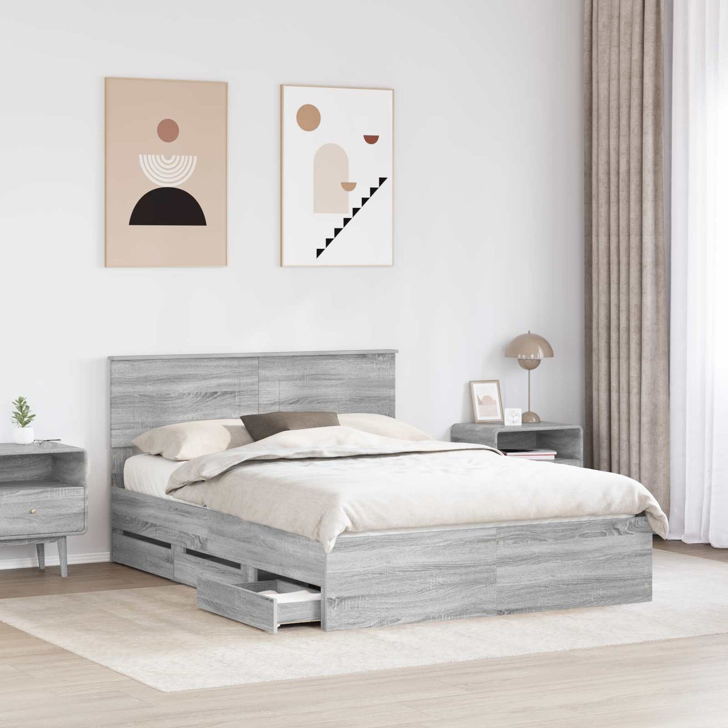 Bedframe met lade Grijs Sonoma 140 x 200 cm Ingenieurshout is nu te koop bij PeponiXL, paradijselijk wonen!