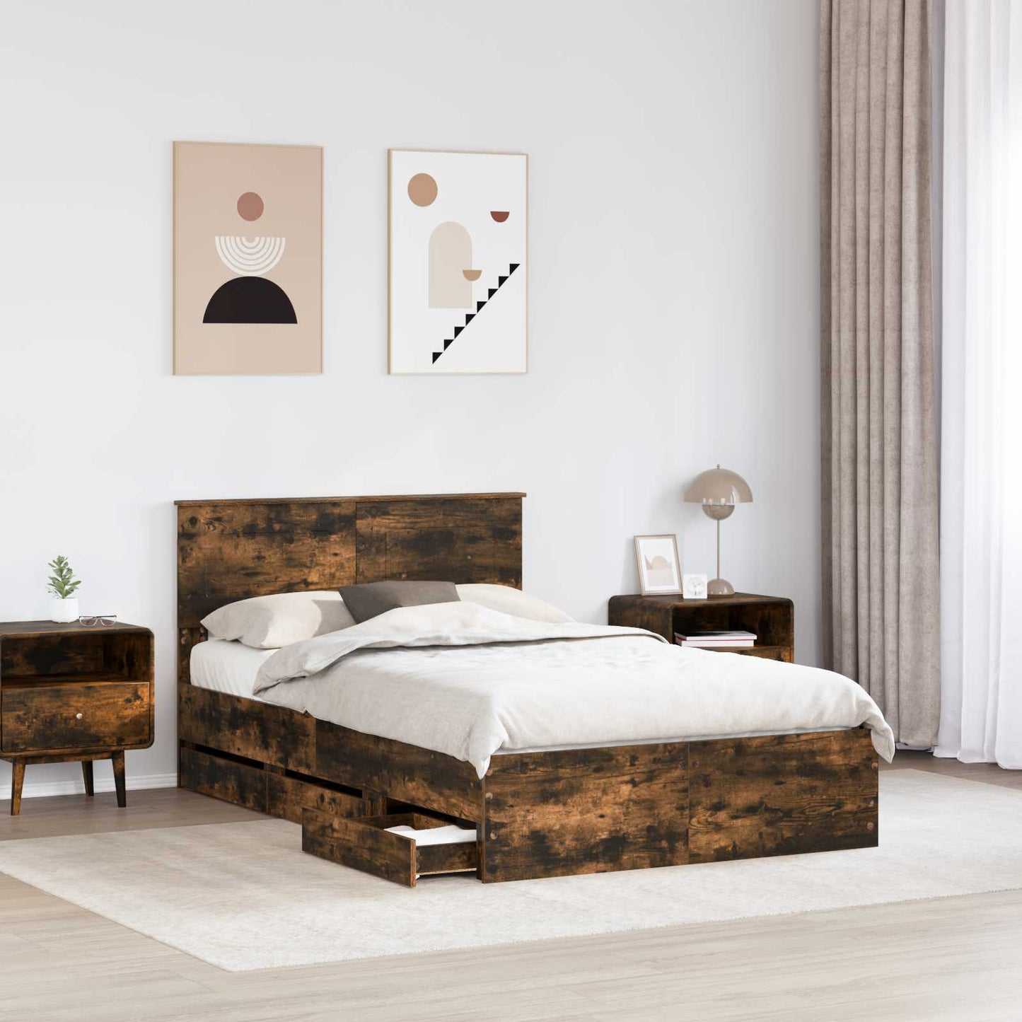 Bedframe met lade Gerookt eiken 135 x 190 cm Ingenieurshout is nu te koop bij PeponiXL, paradijselijk wonen!