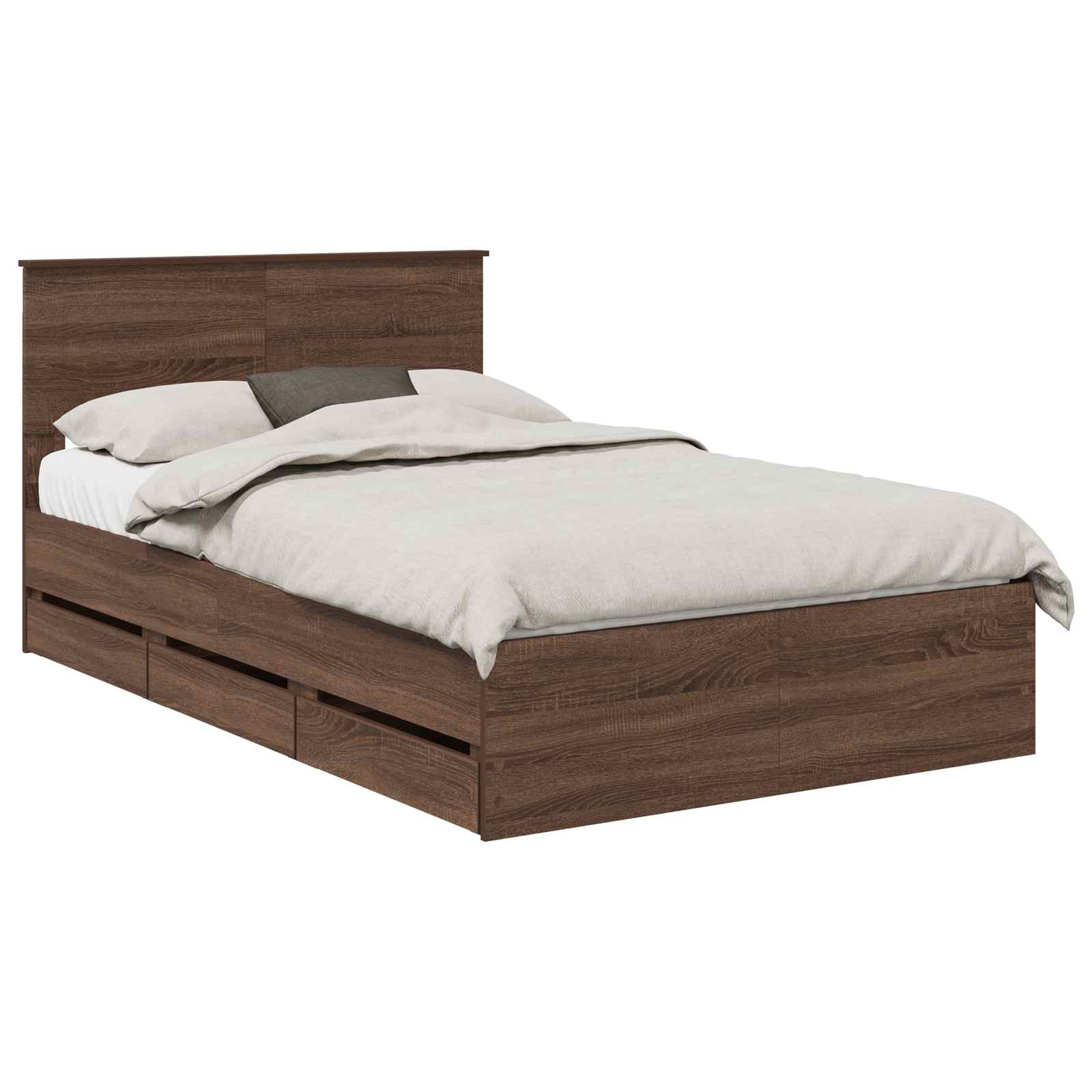 Bedframe met lade Bruin Eiken 135 x 190 cm Ingenieurshout is nu te koop bij PeponiXL, paradijselijk wonen!