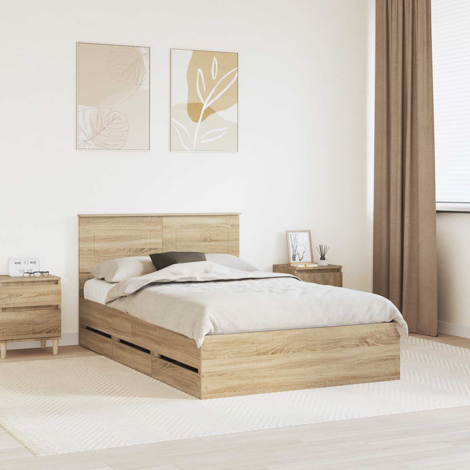 Bedframe met lade Sonoma Eiken 120 x 190 cm Ingenieurshout is nu te koop bij PeponiXL, paradijselijk wonen!