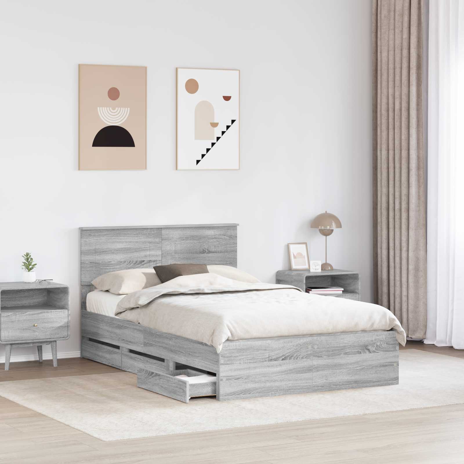 Bedframe met lade Grijs Sonoma 120 x 190 cm Ingenieurshout is nu te koop bij PeponiXL, paradijselijk wonen!