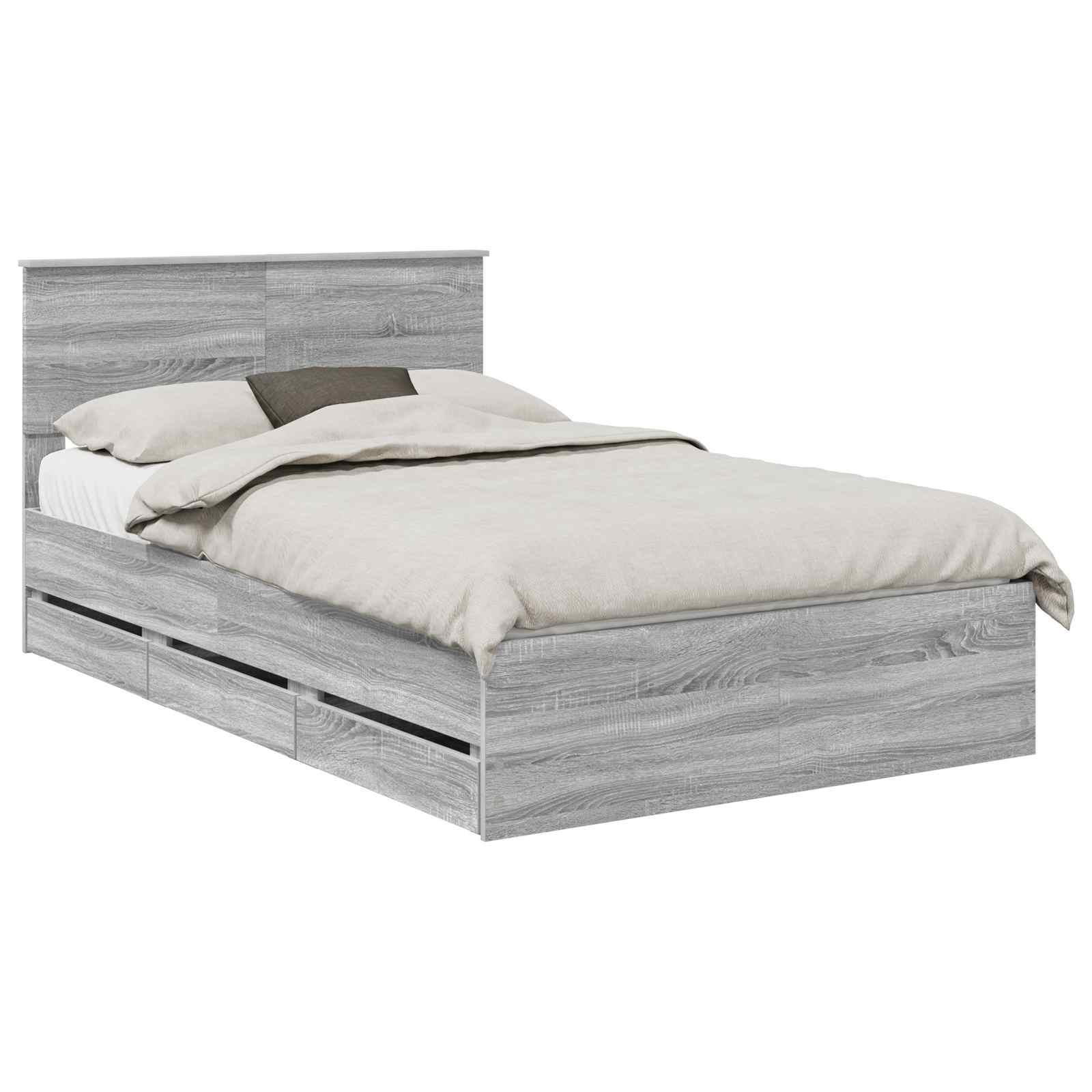 Bedframe met lade Grijs Sonoma 120 x 190 cm Ingenieurshout is nu te koop bij PeponiXL, paradijselijk wonen!