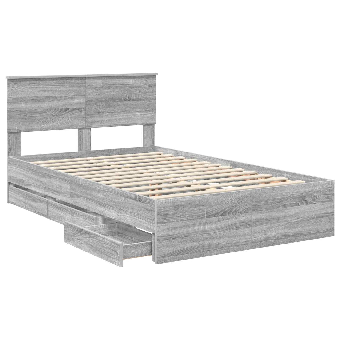 Bedframe met lade Grijs Sonoma 120 x 190 cm Ingenieurshout is nu te koop bij PeponiXL, paradijselijk wonen!