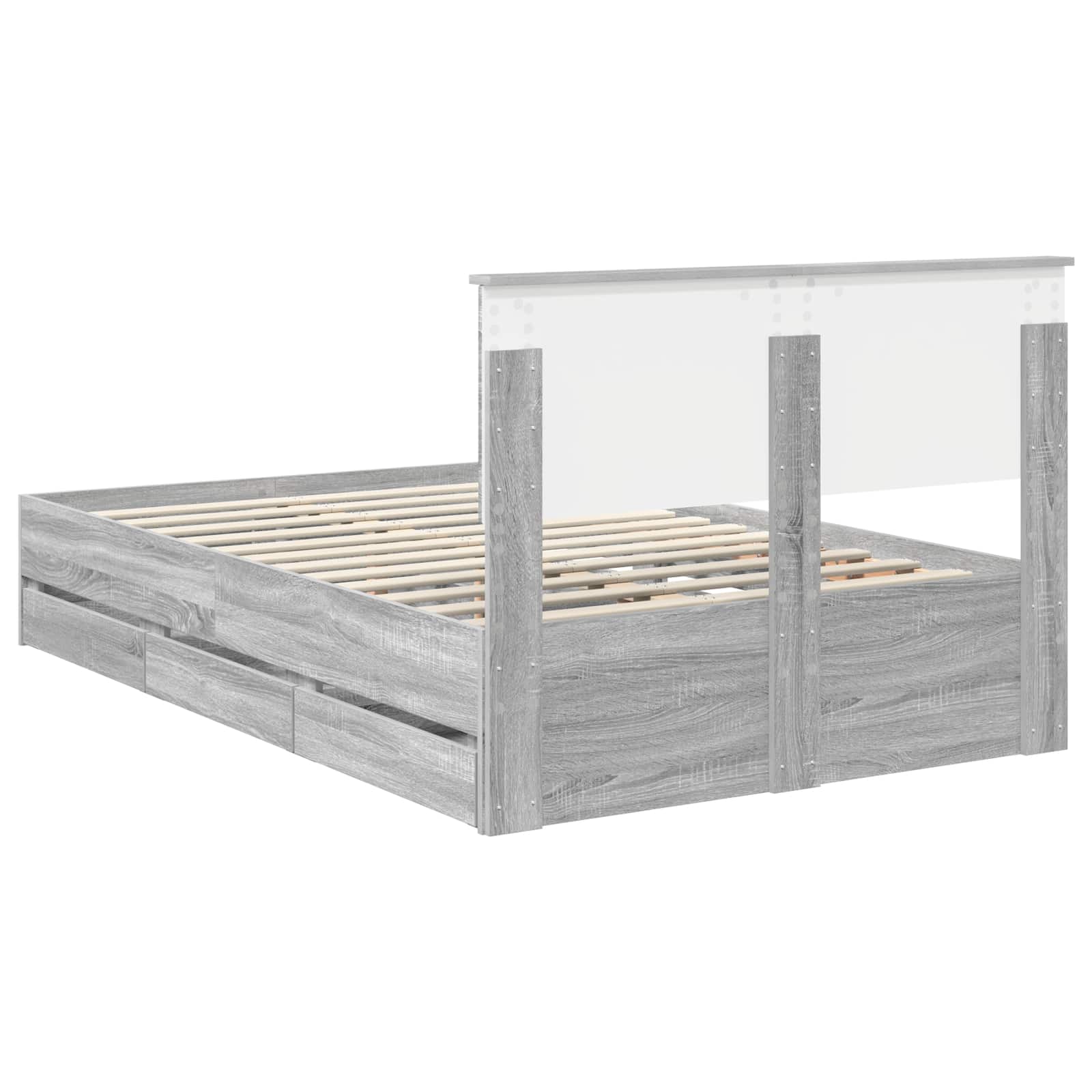 Bedframe met lade Grijs Sonoma 120 x 190 cm Ingenieurshout is nu te koop bij PeponiXL, paradijselijk wonen!