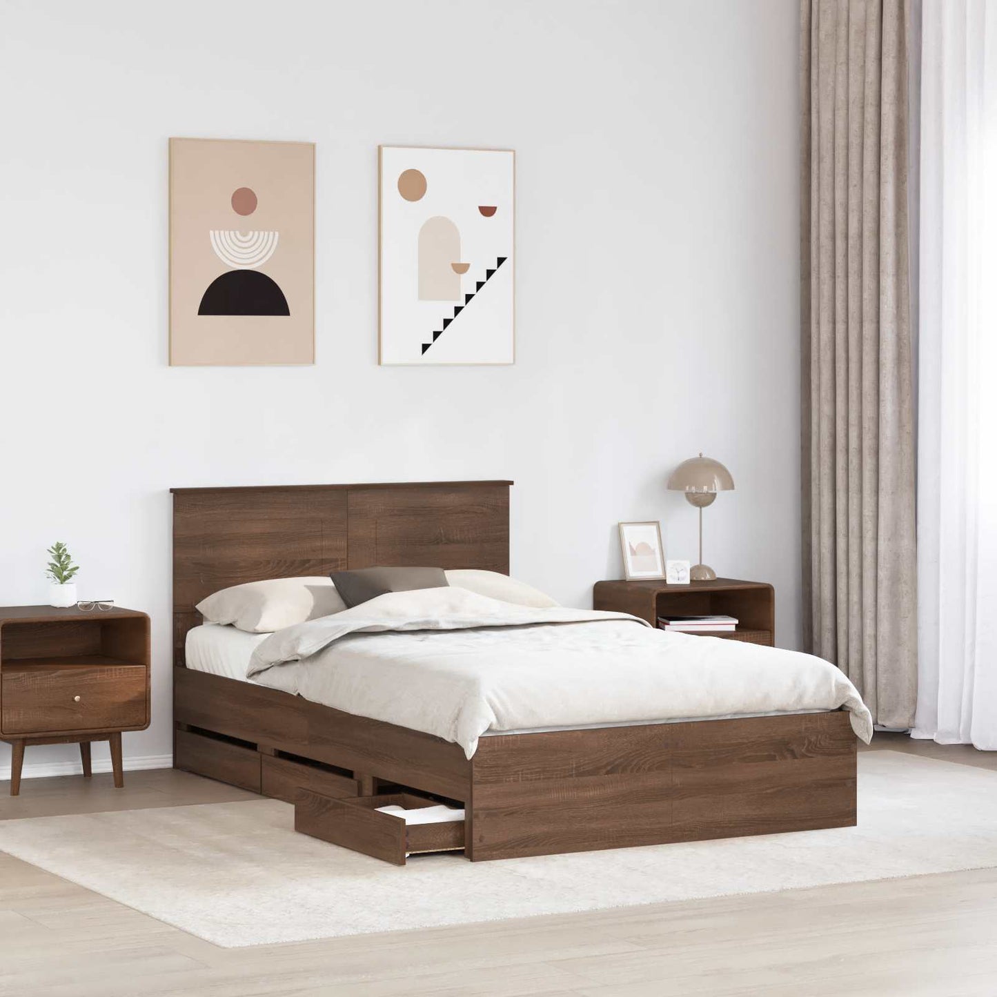 Bedframe met lade Bruin Eiken 120 x 190 cm Ingenieurshout is nu te koop bij PeponiXL, paradijselijk wonen!