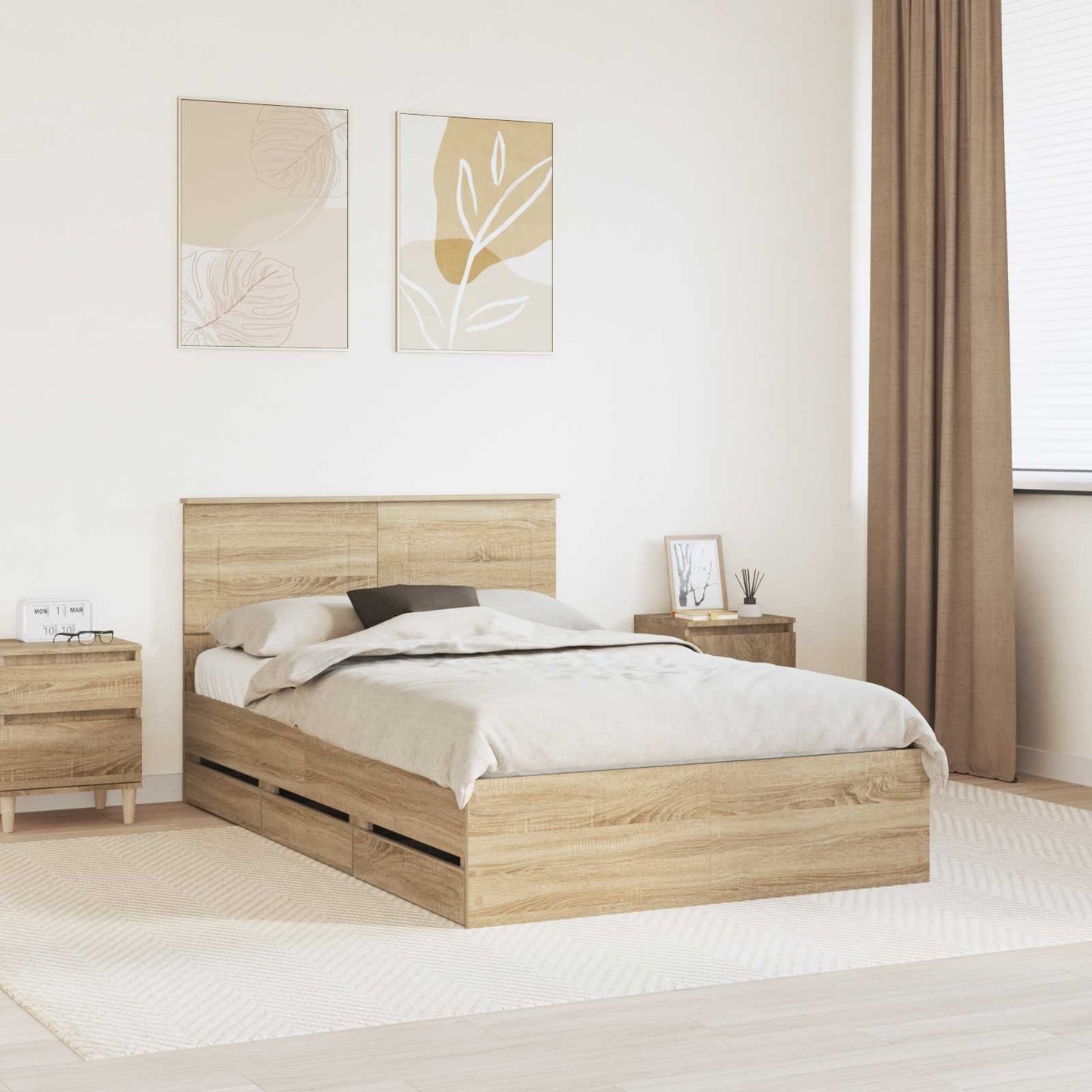 Bedframe met lade Sonoma Eiken 120 x 200 cm Ingenieurshout is nu te koop bij PeponiXL, paradijselijk wonen!