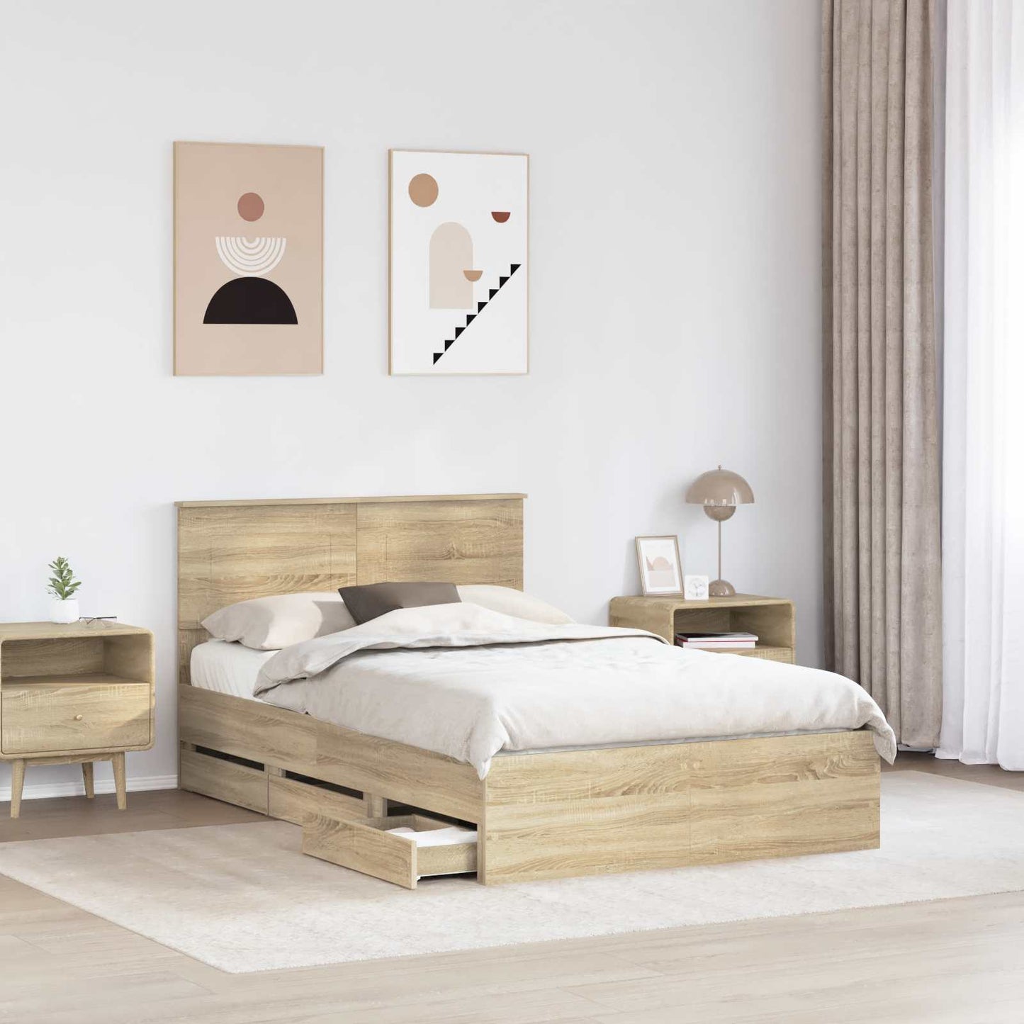 Bedframe met lade Sonoma Eiken 120 x 200 cm Ingenieurshout is nu te koop bij PeponiXL, paradijselijk wonen!