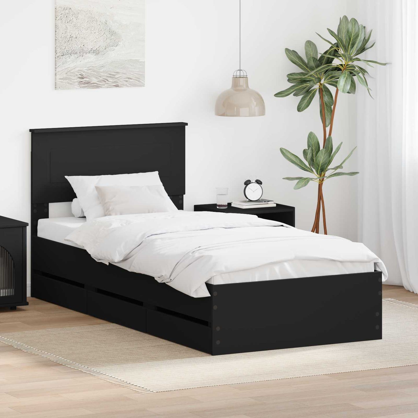 Bedframe met lade met opslag Zwart 100 x 200 cm Ingenieurshout is nu te koop bij PeponiXL, paradijselijk wonen!