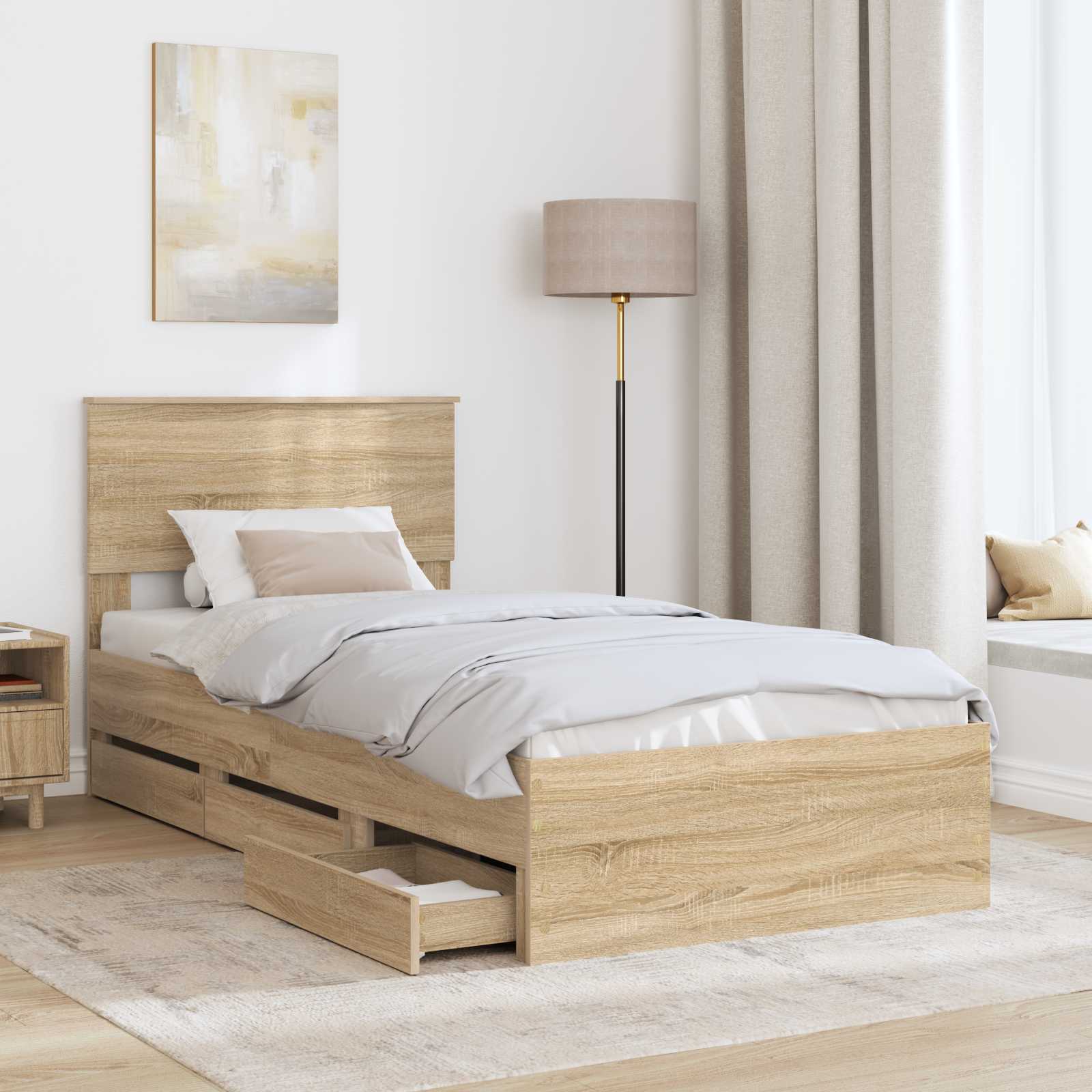 Bedframe met lade Sonoma Eiken 100 x 200 cm Ingenieurshout is nu te koop bij PeponiXL, paradijselijk wonen!