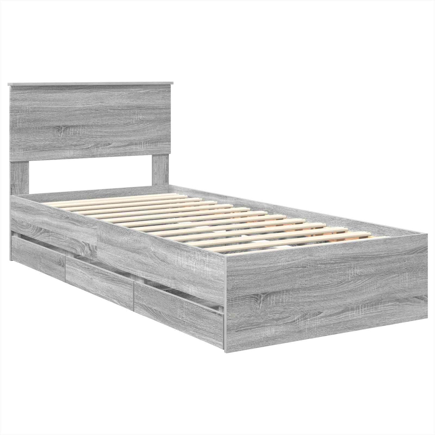 Bedframe met lade Grijs Sonoma 100 x 200 cm Ingenieurshout is nu te koop bij PeponiXL, paradijselijk wonen!