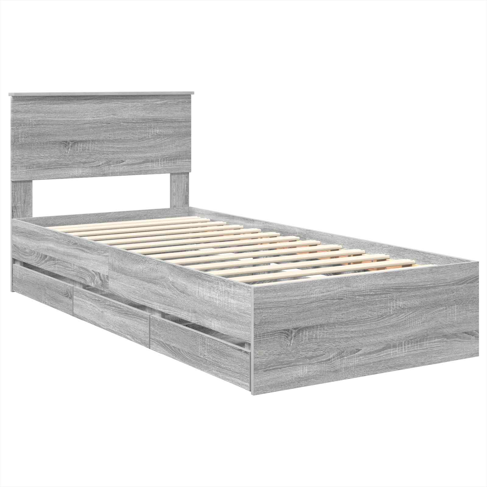 Bedframe met lade Grijs Sonoma 100 x 200 cm Ingenieurshout is nu te koop bij PeponiXL, paradijselijk wonen!