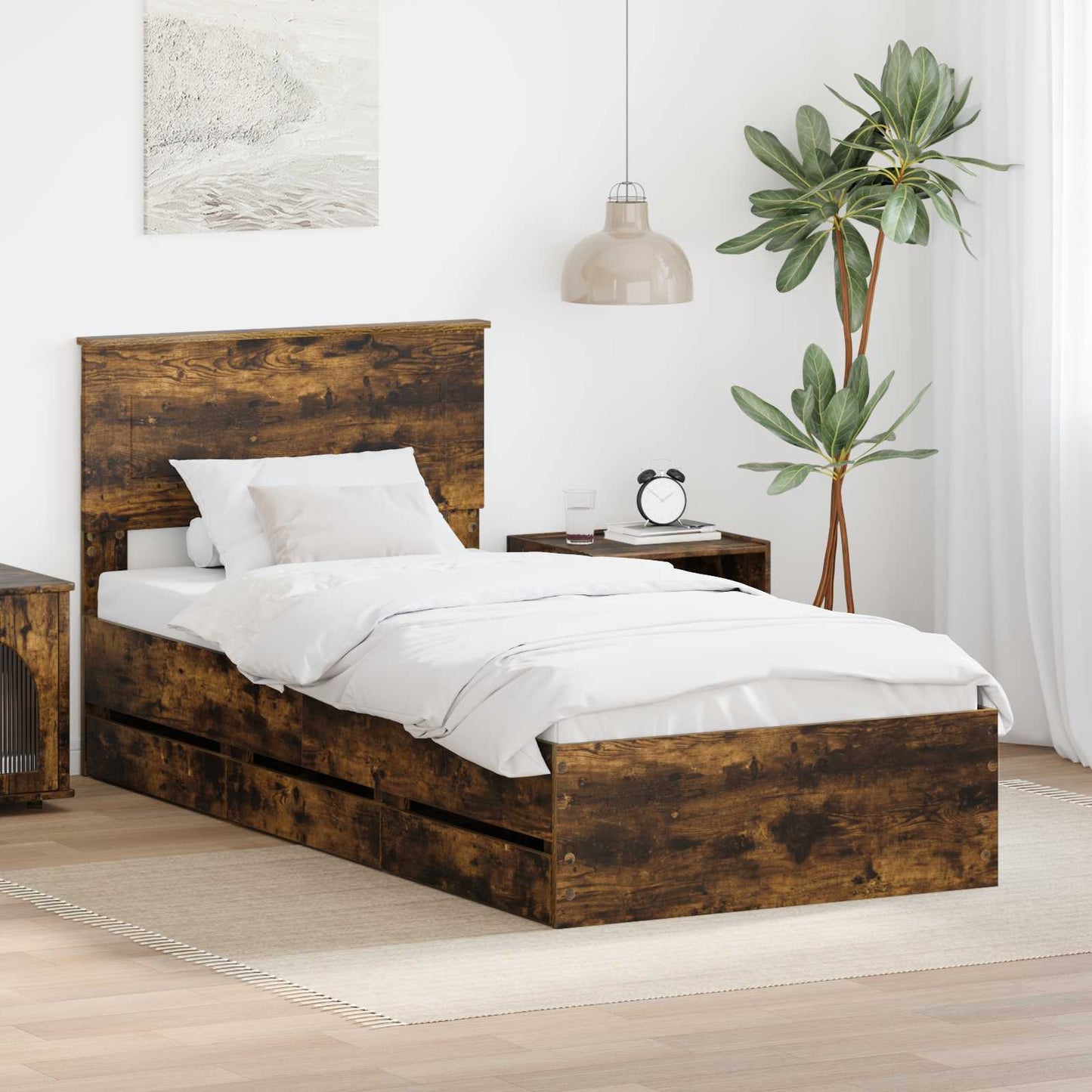 Bedframe met lade Gerookt eiken 90 x 190 cm Ingenieurshout is nu te koop bij PeponiXL, paradijselijk wonen!
