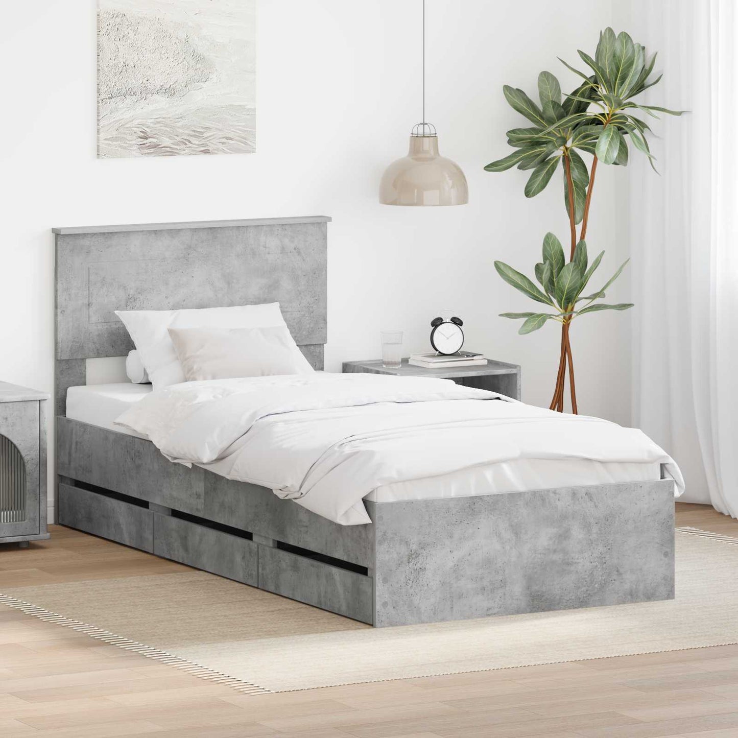 Bedframe met lade Beton Grijs 90 x 200 cm Ingenieurshout is nu te koop bij PeponiXL, paradijselijk wonen!