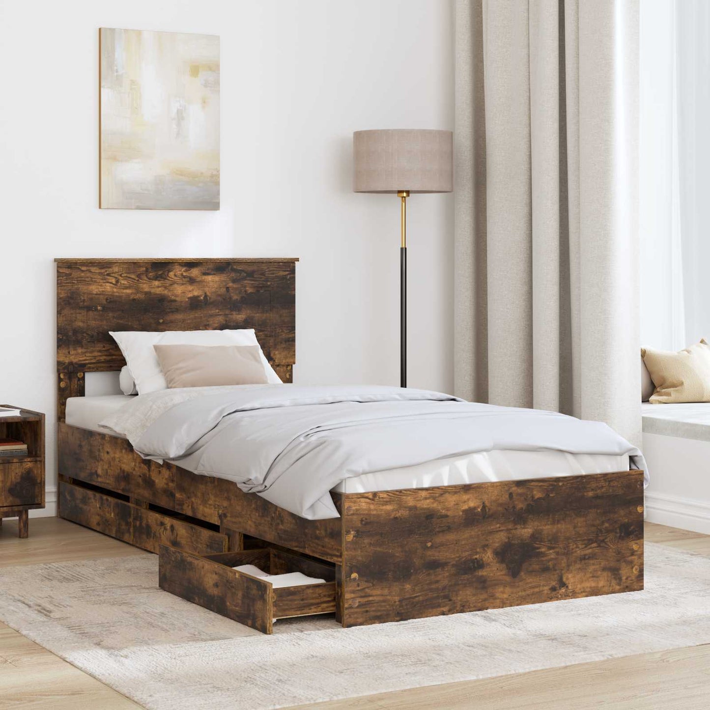 Bedframe met lade Gerookt eiken 90 x 200 cm Ingenieurshout is nu te koop bij PeponiXL, paradijselijk wonen!