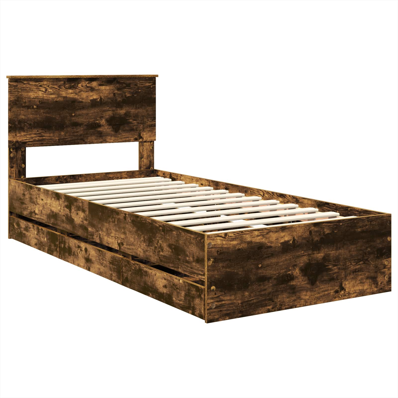 Bedframe met lade Gerookt eiken 90 x 200 cm Ingenieurshout is nu te koop bij PeponiXL, paradijselijk wonen!