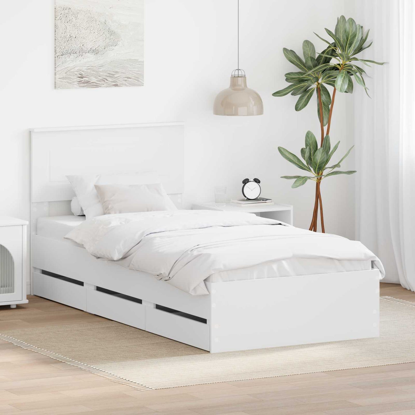 Bedframe met lade met hoofdeinde Wit 75 x 190 cm Ingenieurshout is nu te koop bij PeponiXL, paradijselijk wonen!