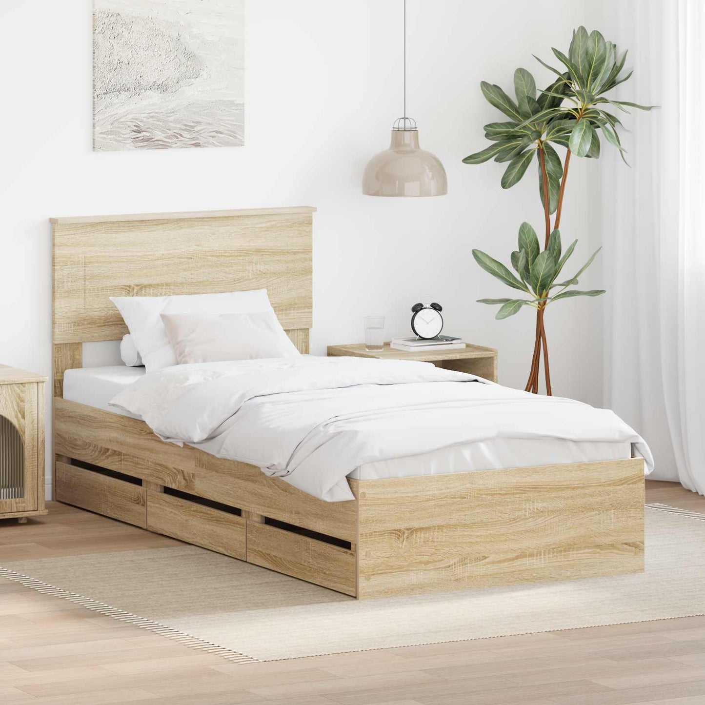 Bedframe met lade Sonoma Eiken 75 x 190 cm Ingenieurshout is nu te koop bij PeponiXL, paradijselijk wonen!