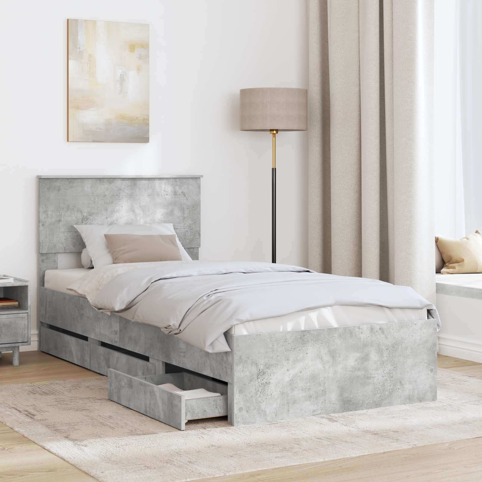 Bedframe met lade Beton Grijs 75 x 190 cm Ingenieurshout is nu te koop bij PeponiXL, paradijselijk wonen!