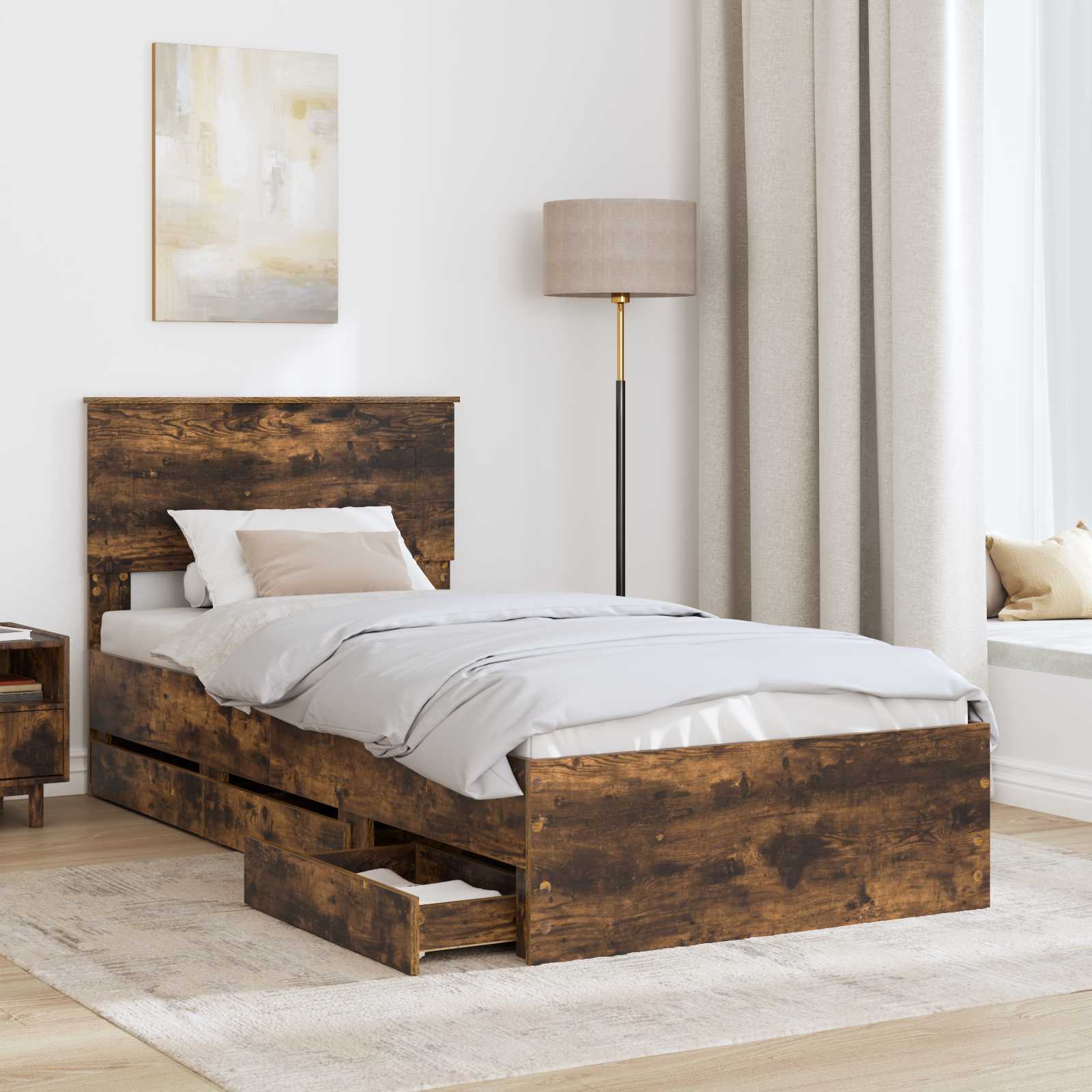 Bedframe met lade Gerookt eiken 75 x 190 cm Ingenieurshout is nu te koop bij PeponiXL, paradijselijk wonen!
