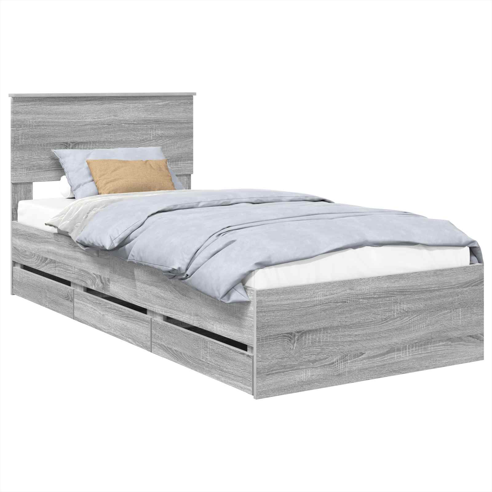 Bedframe met lade Grijs Sonoma 75 x 190 cm Ingenieurshout is nu te koop bij PeponiXL, paradijselijk wonen!
