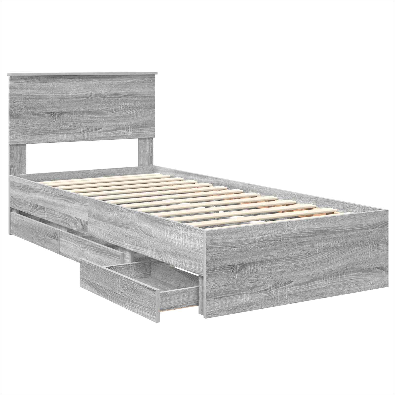 Bedframe met lade Grijs Sonoma 75 x 190 cm Ingenieurshout is nu te koop bij PeponiXL, paradijselijk wonen!