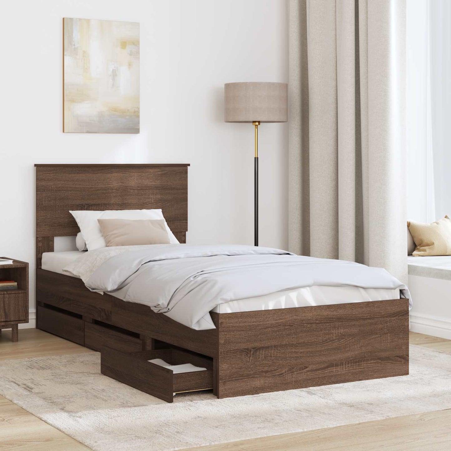Bedframe met lade Bruin Eiken 75 x 190 cm Ingenieurshout is nu te koop bij PeponiXL, paradijselijk wonen!