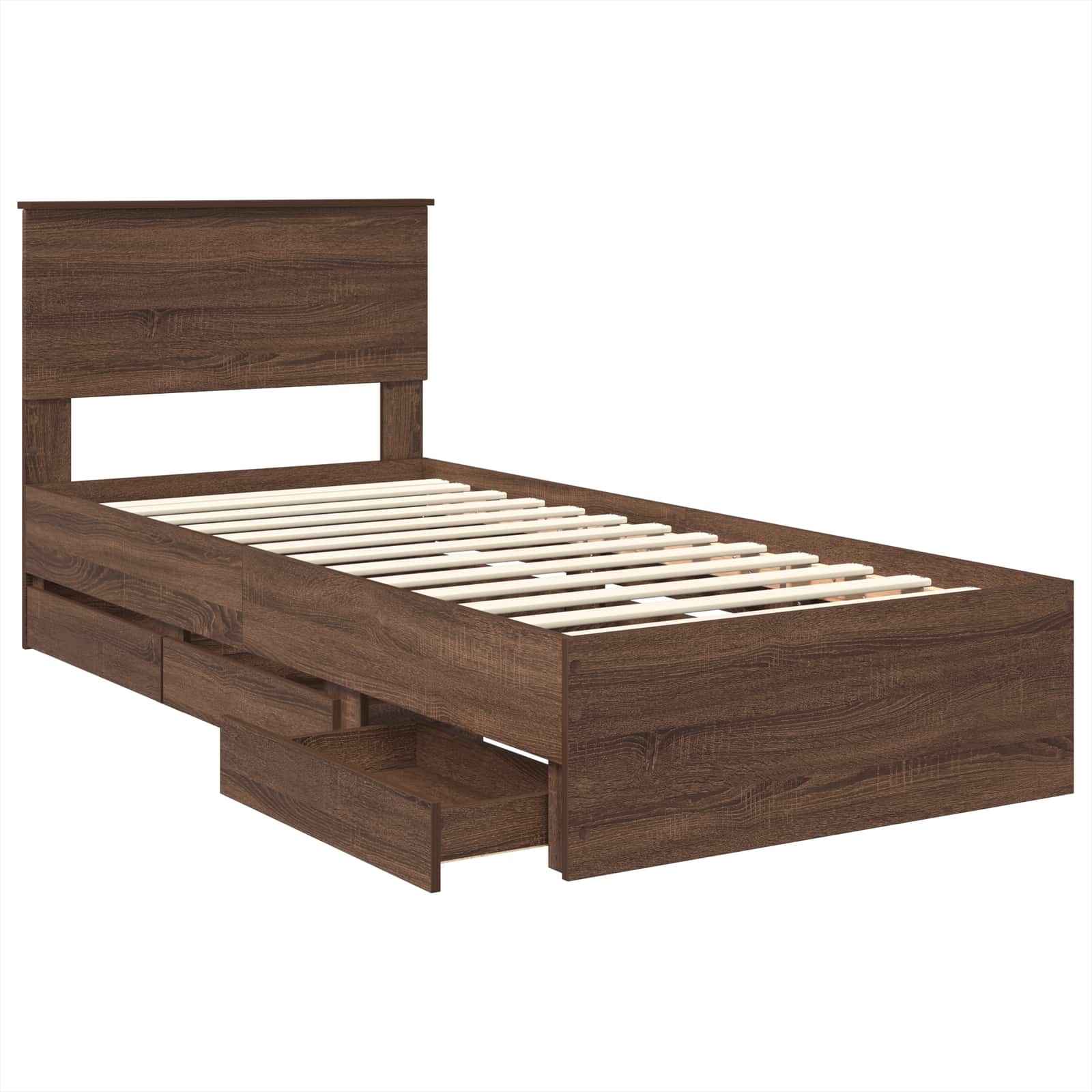 Bedframe met lade Bruin Eiken 75 x 190 cm Ingenieurshout is nu te koop bij PeponiXL, paradijselijk wonen!