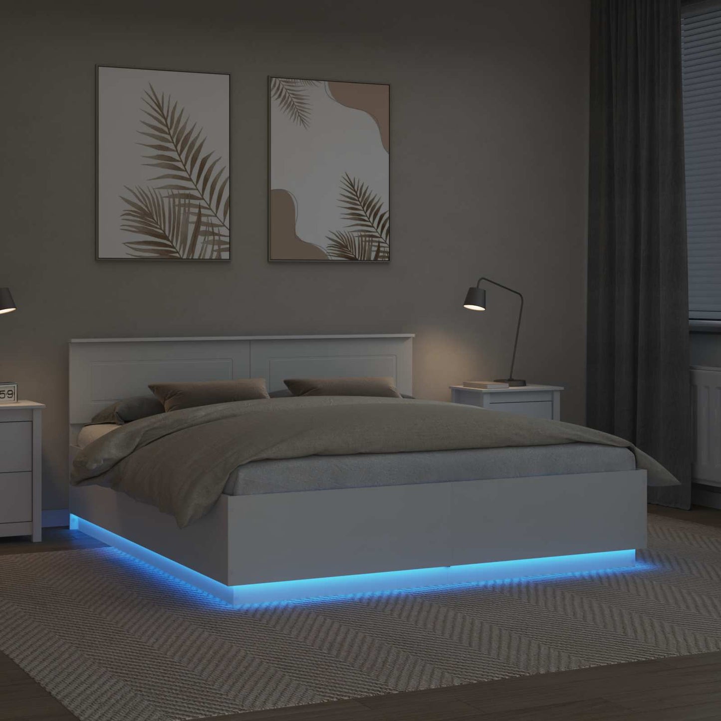 Bedframe met LED-striplichten Wit 200 x 200 cm Bewerkt hout is nu te koop bij PeponiXL, paradijselijk wonen!