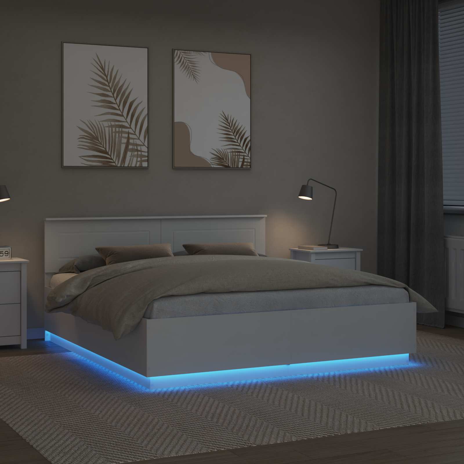 Bedframe met LED-striplichten Wit 200 x 200 cm Bewerkt hout is nu te koop bij PeponiXL, paradijselijk wonen!