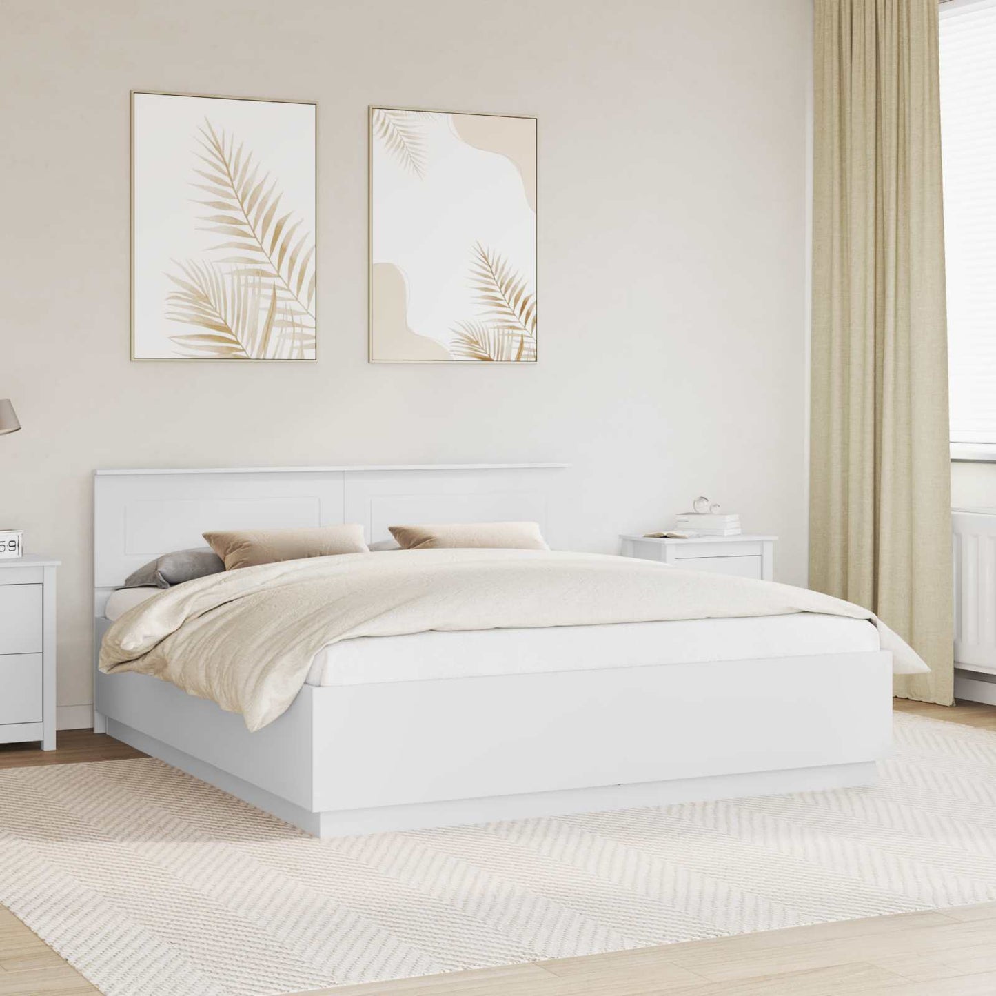 Bedframe met LED-striplichten Wit 200 x 200 cm Bewerkt hout is nu te koop bij PeponiXL, paradijselijk wonen!