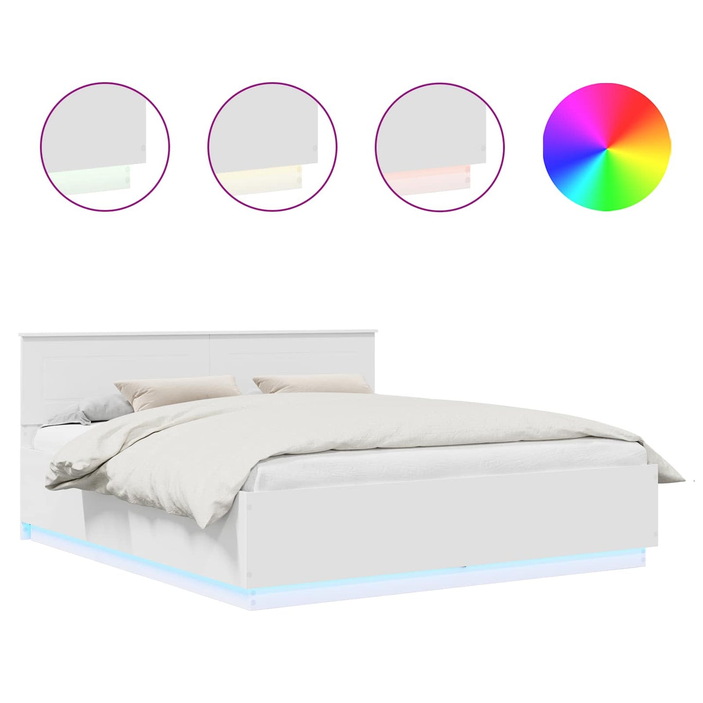Bedframe met LED-striplichten Wit 200 x 200 cm Bewerkt hout is nu te koop bij PeponiXL, paradijselijk wonen!