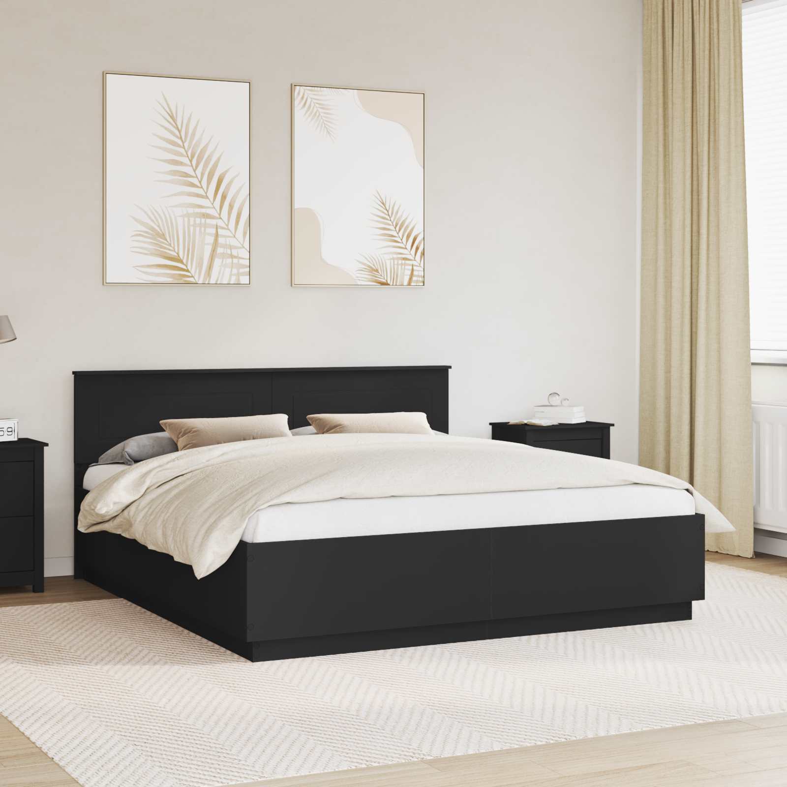 Bedframe met LED-striplichten Zwart 200 x 200 cm Bewerkt hout is nu te koop bij PeponiXL, paradijselijk wonen!