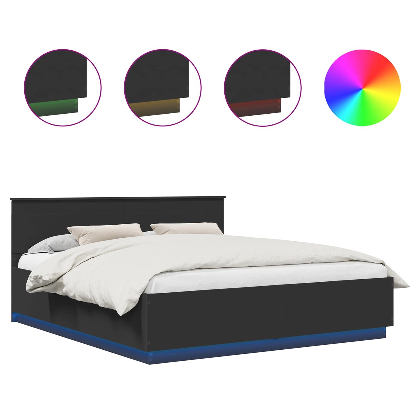 Bedframe met LED-striplichten Zwart 200 x 200 cm Bewerkt hout is nu te koop bij PeponiXL, paradijselijk wonen!