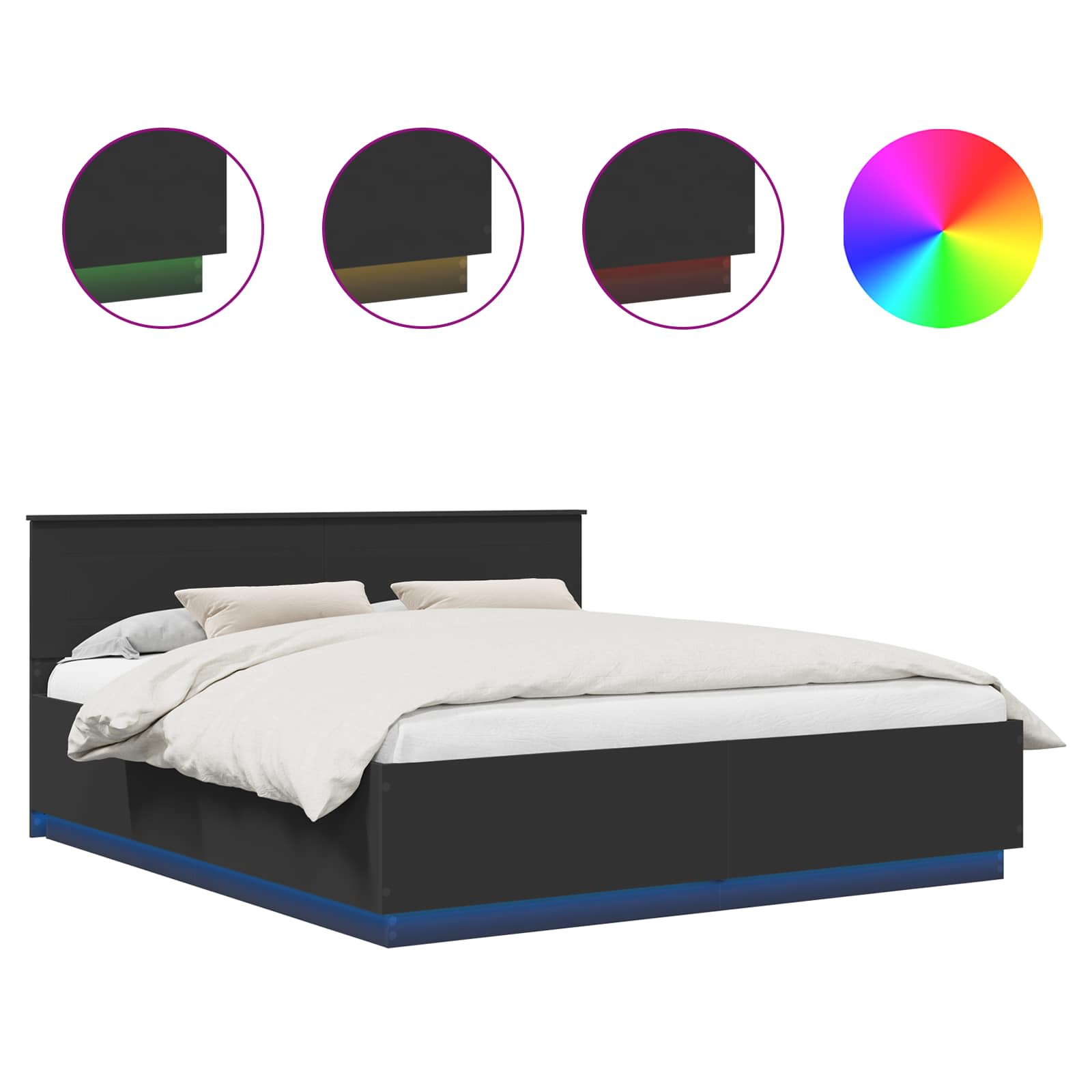 Bedframe met LED-striplichten Zwart 200 x 200 cm Bewerkt hout is nu te koop bij PeponiXL, paradijselijk wonen!
