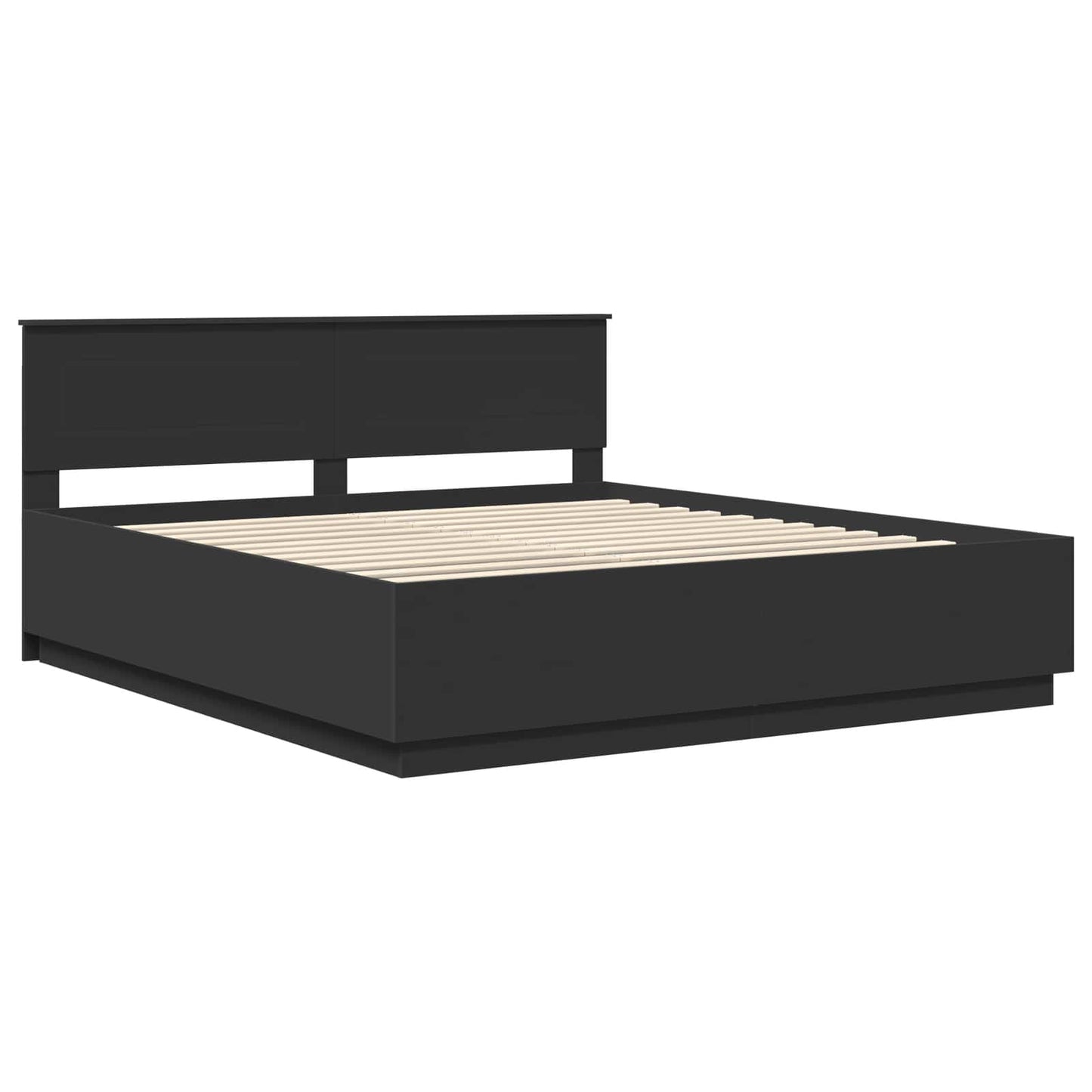 Bedframe met LED-striplichten Zwart 200 x 200 cm Bewerkt hout is nu te koop bij PeponiXL, paradijselijk wonen!