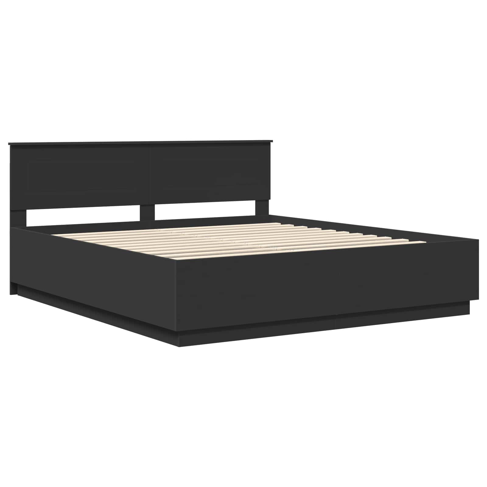 Bedframe met LED-striplichten Zwart 200 x 200 cm Bewerkt hout is nu te koop bij PeponiXL, paradijselijk wonen!