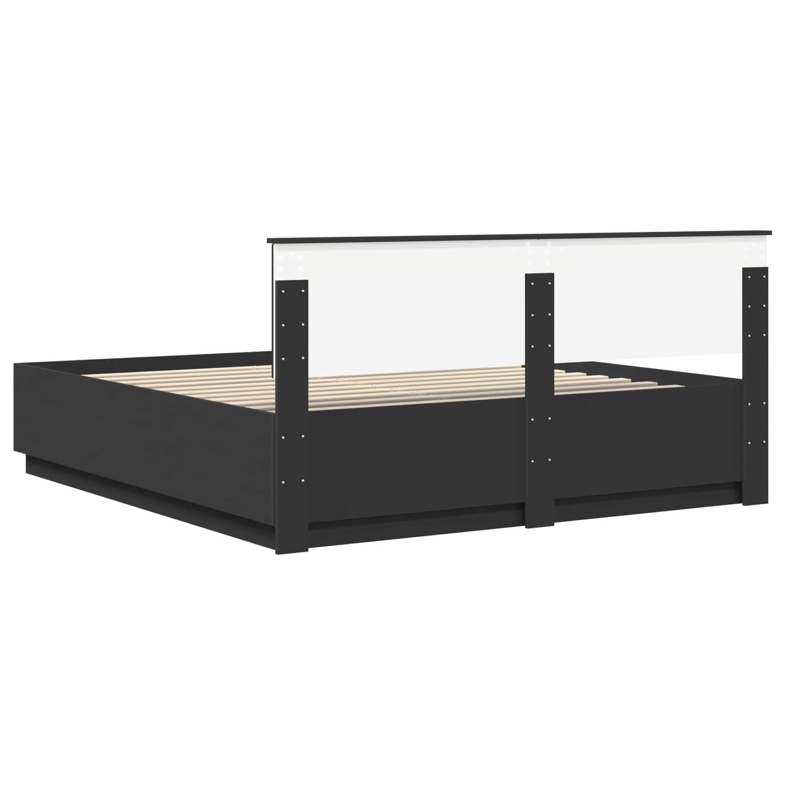 Bedframe met LED-striplichten Zwart 200 x 200 cm Bewerkt hout is nu te koop bij PeponiXL, paradijselijk wonen!