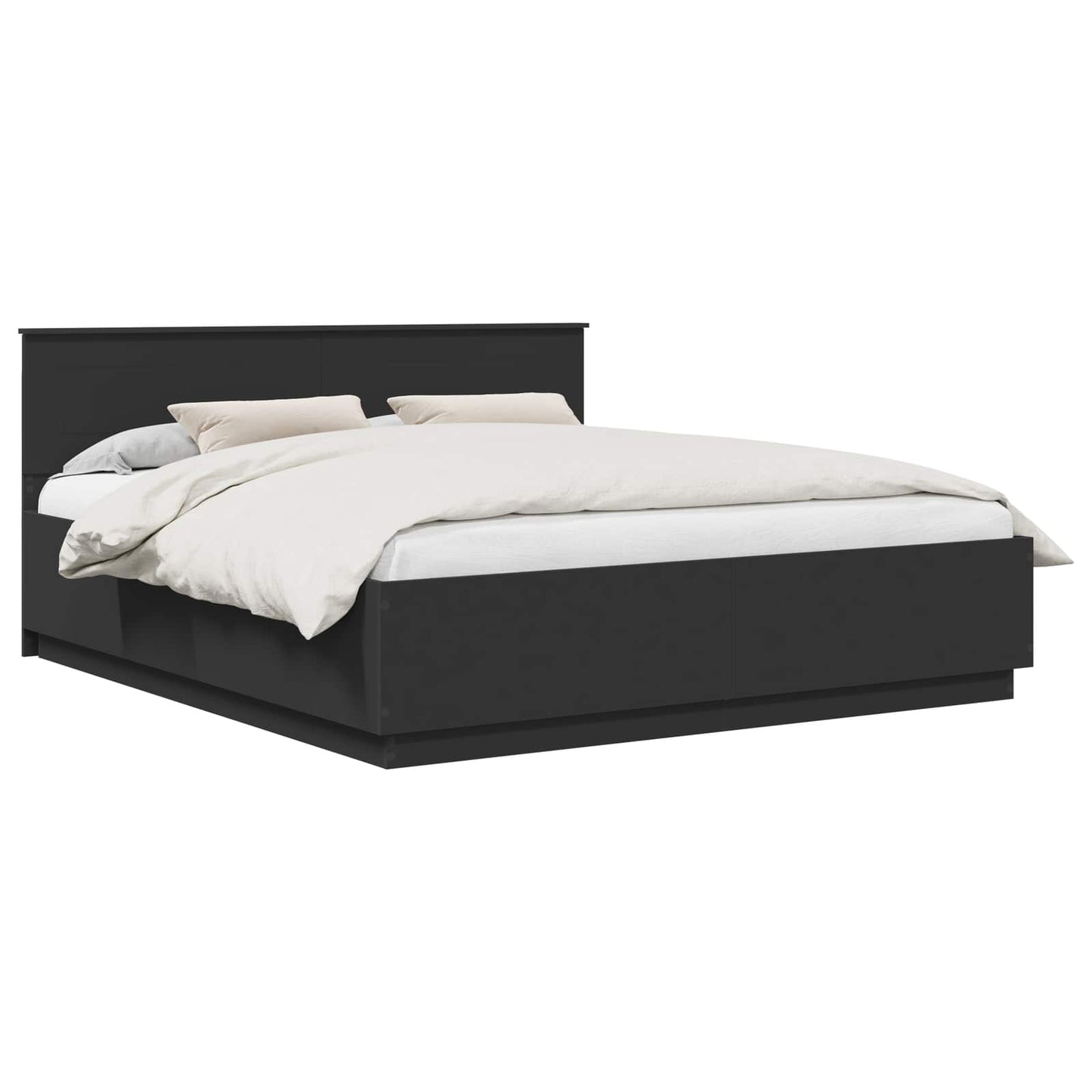 Bedframe met LED-striplichten Zwart 200 x 200 cm Bewerkt hout is nu te koop bij PeponiXL, paradijselijk wonen!