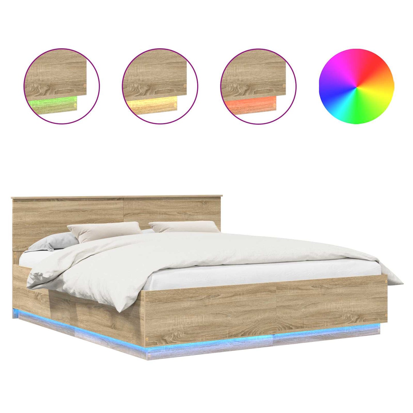 Bedframe met hoofdeinde Sonoma Eiken 200 x 200 cm Bewerkt hout is nu te koop bij PeponiXL, paradijselijk wonen!