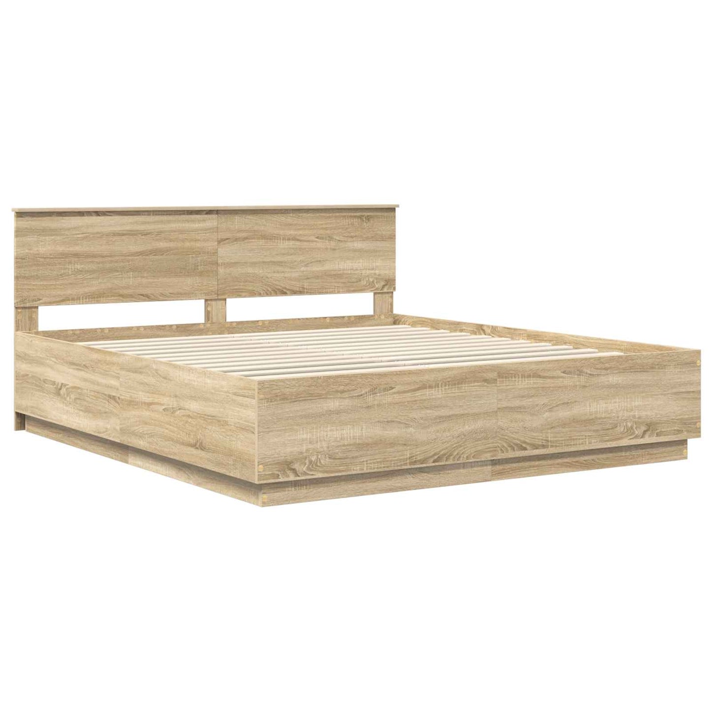 Bedframe met hoofdeinde Sonoma Eiken 200 x 200 cm Bewerkt hout is nu te koop bij PeponiXL, paradijselijk wonen!