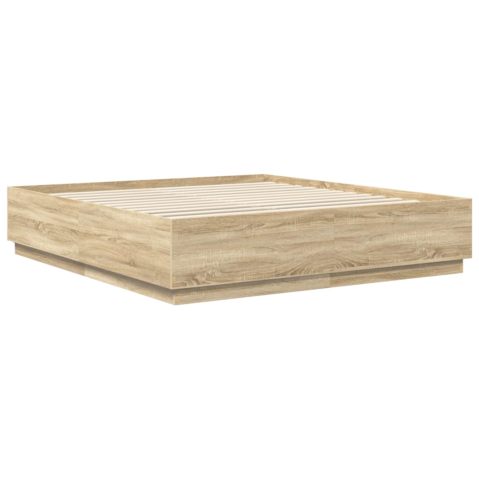 Bedframe met hoofdeinde Sonoma Eiken 200 x 200 cm Bewerkt hout is nu te koop bij PeponiXL, paradijselijk wonen!