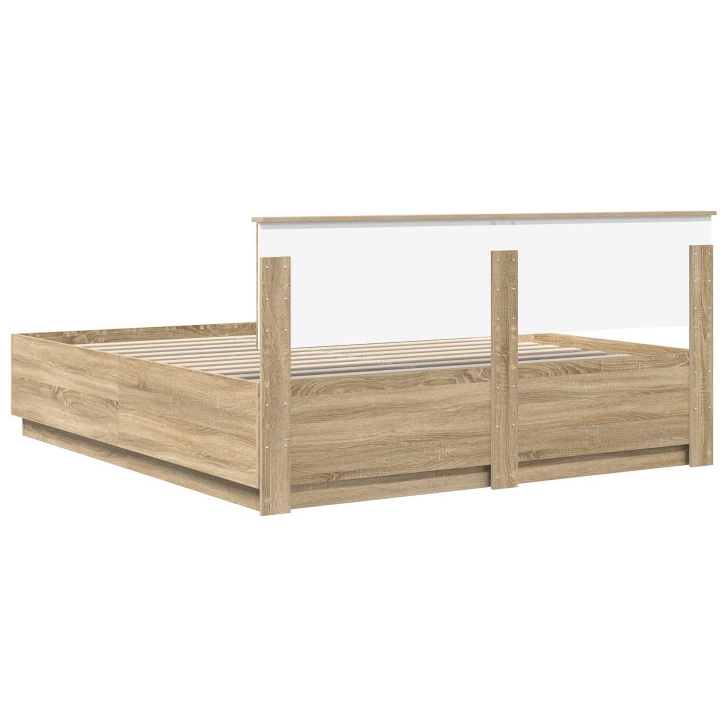 Bedframe met hoofdeinde Sonoma Eiken 200 x 200 cm Bewerkt hout is nu te koop bij PeponiXL, paradijselijk wonen!